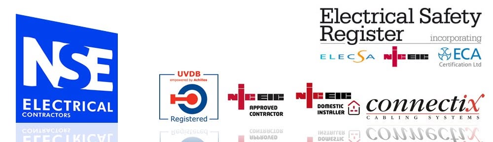 NSE Electrical Contractors accreditations: NICEIC Approved Contractor, NICEIC Domestic Installer, UVDB Registered, Electrical Safety Register, Connectix Cabling Systems